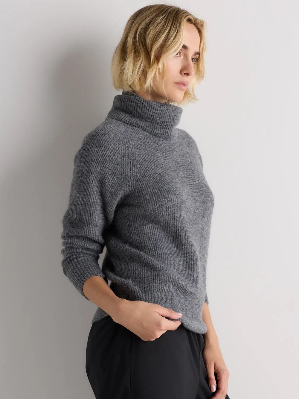 Quince Lightweight Baby Alpaca Turtleneck Sweater - Gray - Picture 2 of 3